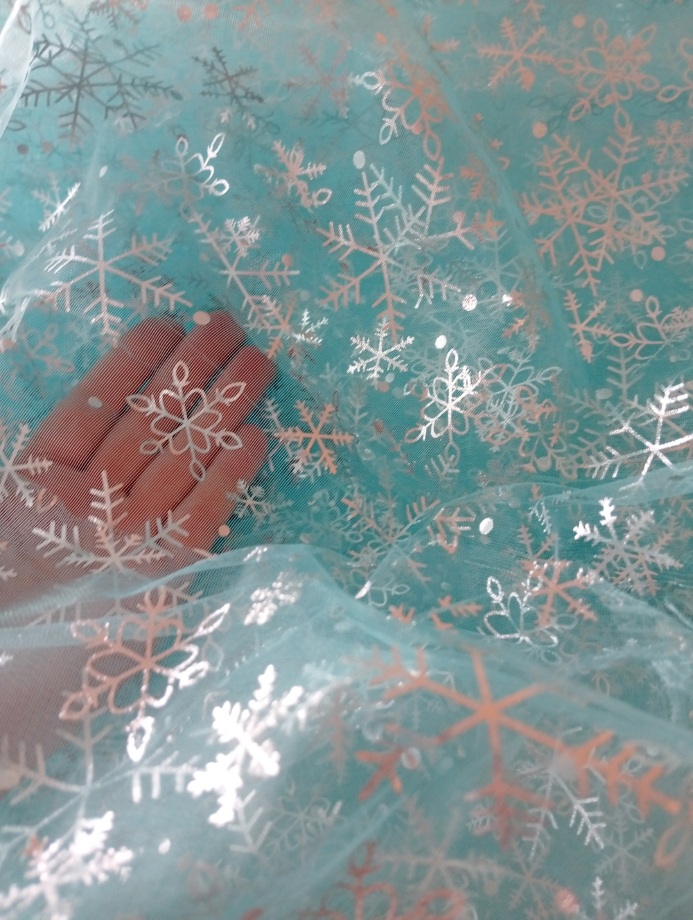 Органза снежинки БИРЮЗА, 1м