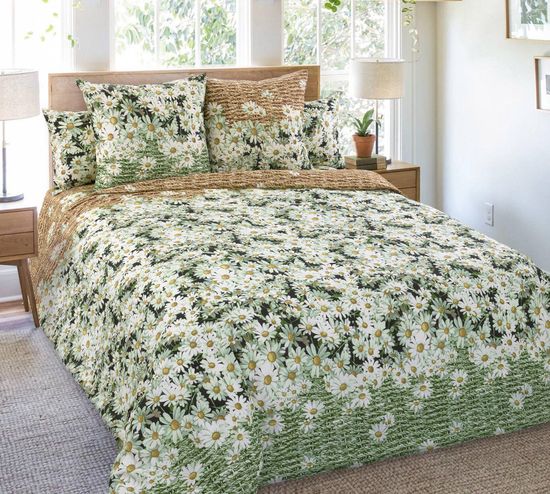 Евро комплект постельного белья Ромашки перкаль