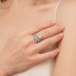 Кольцо «Осьминог» из белого золота с натуральными топазами white и кварцем дымчатым