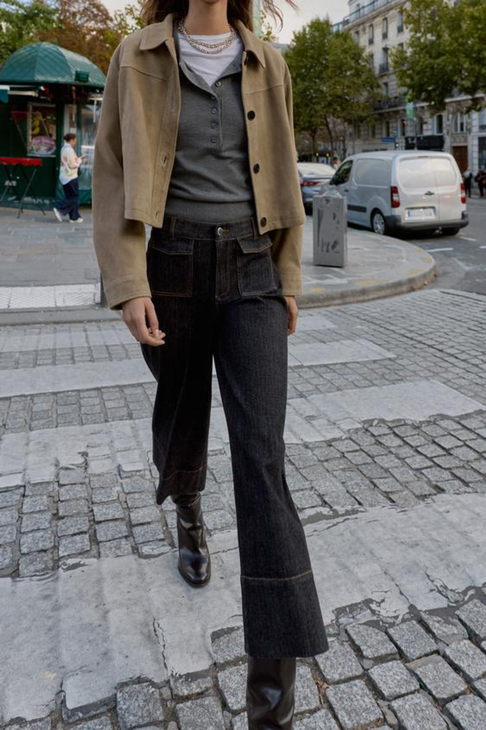 ZARA ДЖИНСЫ Z1975 CULOTTE СО СРЕДНЕЙ ПОСАДКОЙ И КЛАПАНАМИ НА КАРМАНАХ, ЧЕРНЫЙ