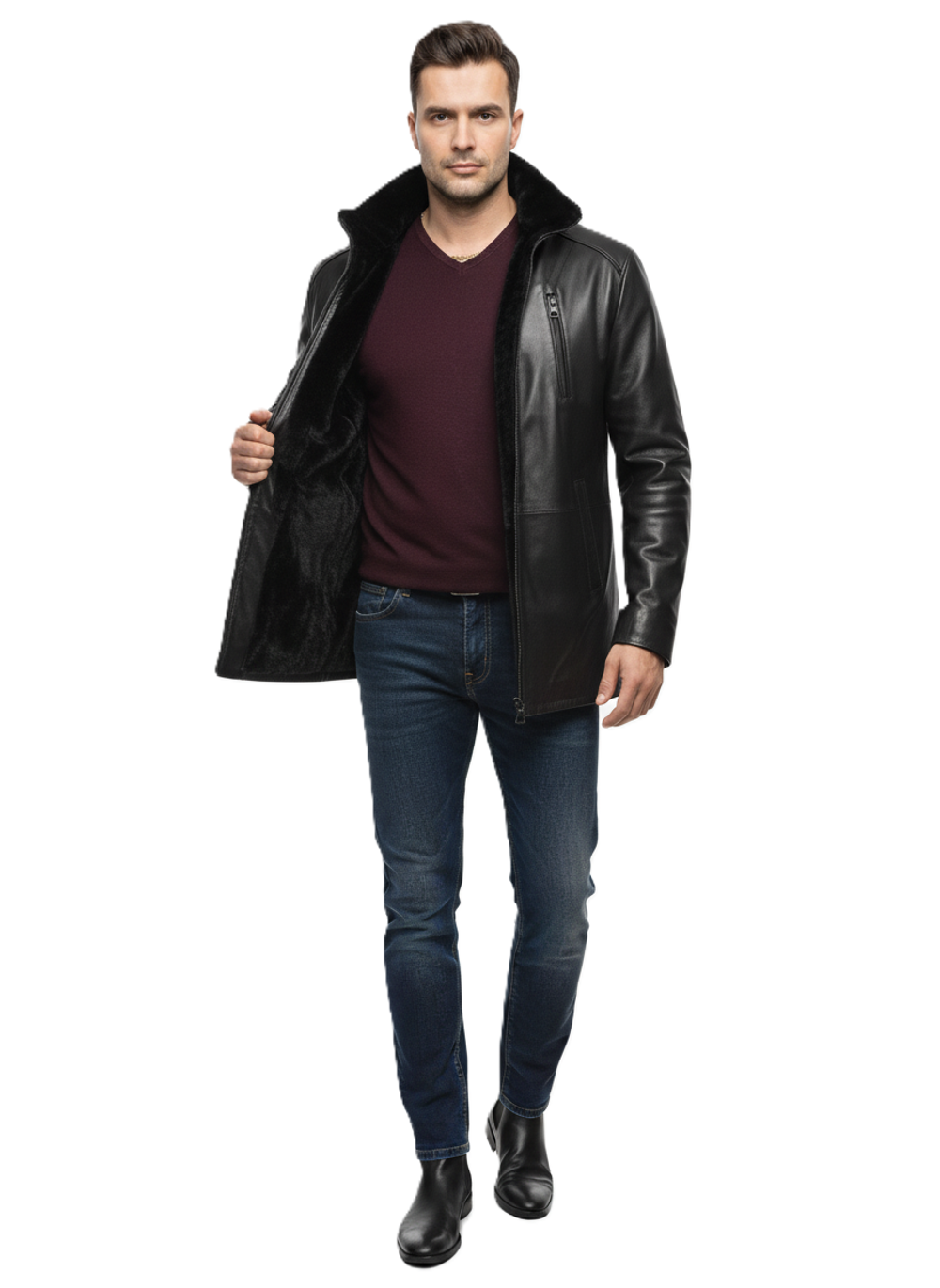 KHIMEONE Мужская кожаная куртка на меху (натуральная кожа/натуральный мех)