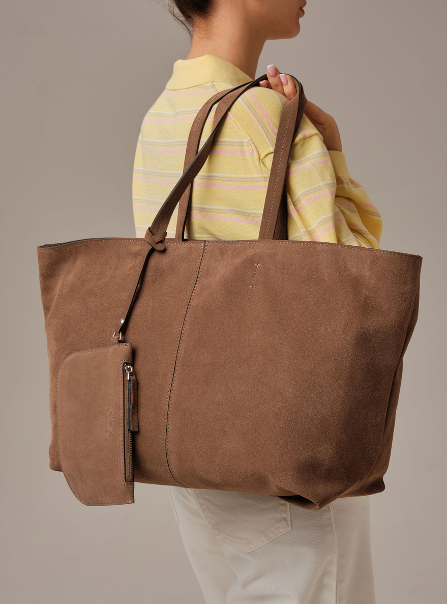 Замшевая сумка шоппер Texas DBR 31390 серо-коричневый