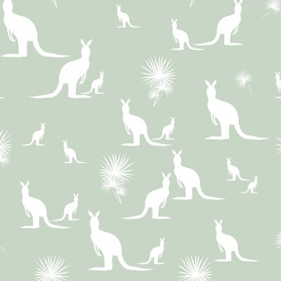 Кенгуру и листья на светло-зеленом