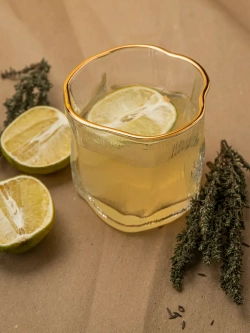 Набор изогнутых бокалов, лед, 250 мл. 6 шт с золотой каймой