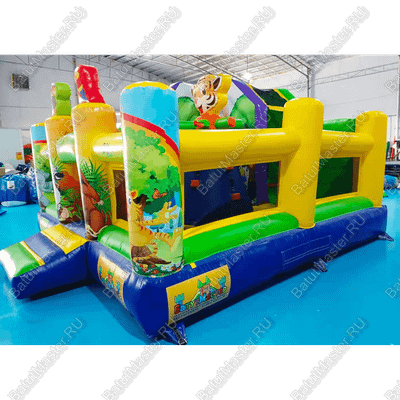 Надувной батут "Попугайчики" со скалодромом, 4.6x4.3x2.8 м