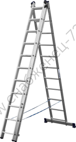СИБИН 11 ступеней, со стабилизатором, алюминиевая, трехсекционная лестница (38833-11)