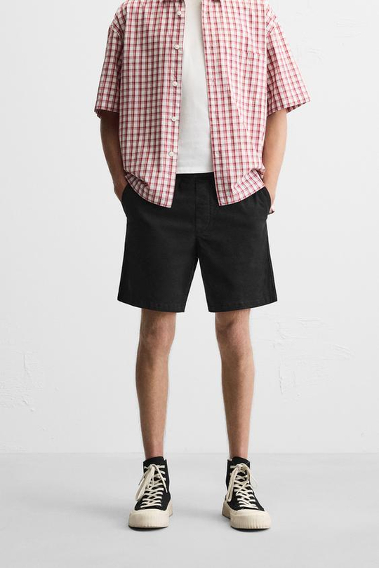 ZARA ШОРТЫ RELAXED FIT, ЧЕРНЫЙ