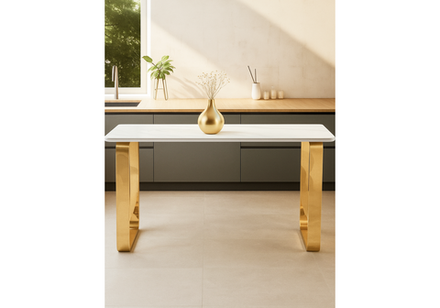 Керамический стол Woodville Селена 4 180х90х77 белый мрамор, золото