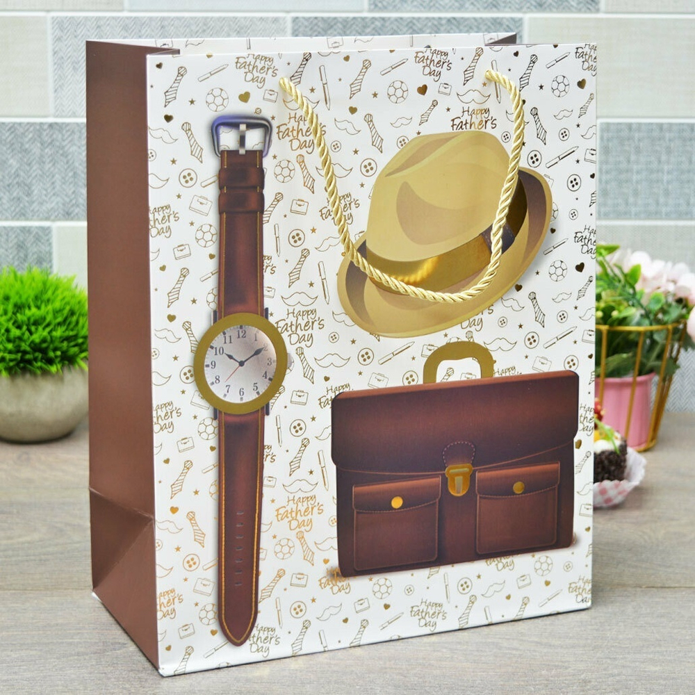 Пакет бумажный 26*32*13см с ручками, с тиснением "Мужской" микс 49