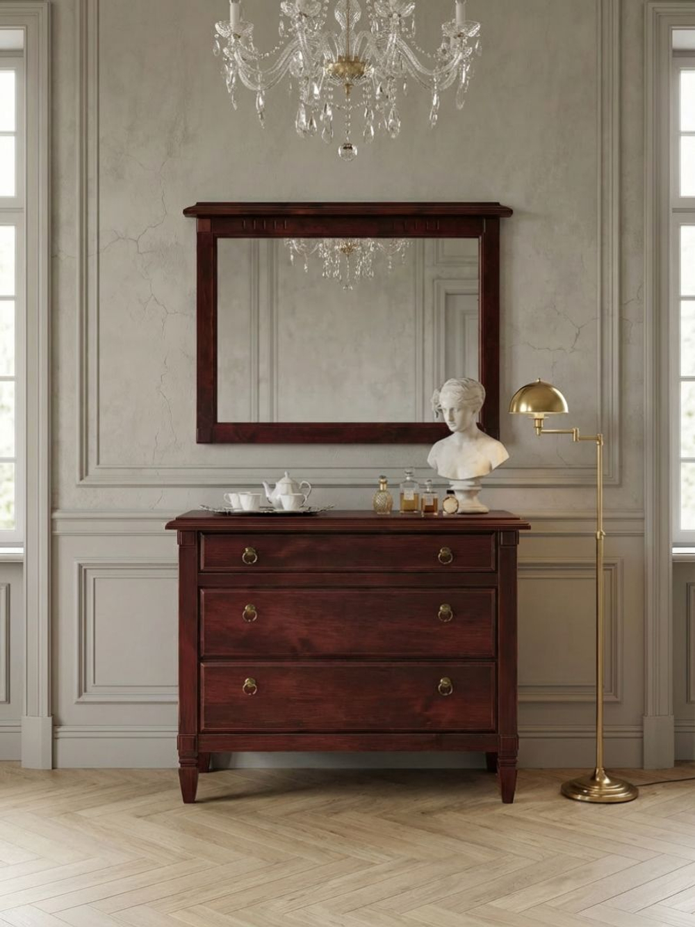 Зеркало настенное 100х70, Джоли, в ванную, прихожую, деревянная рама, массив березы, красный, MAKOSA