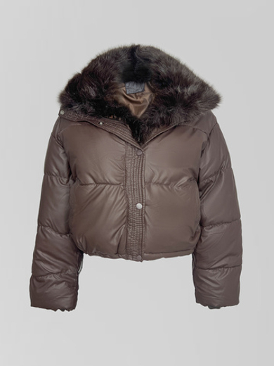 Куртка CLASSIC SIX 8203-A однотонная укороченная с отстегивающимся меховым воротником