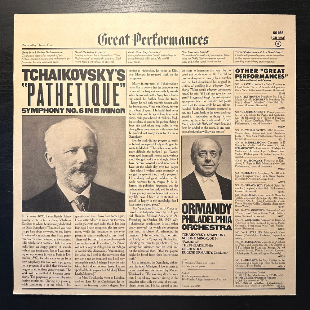 Чайковский П.И. - «Патетическая» симфония № 1. 6 си минор (Голландия 1982г.)