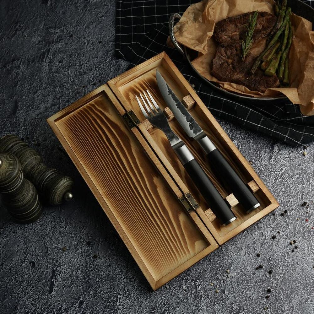 Набор для стейка нож+вилка "Vintage   Premium" дерев. футляр Pakka Black P.L. Proff Cuisine