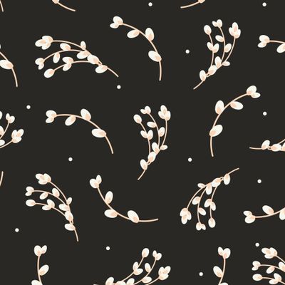 Верба на чером фоне. Весенний пасхальный узор