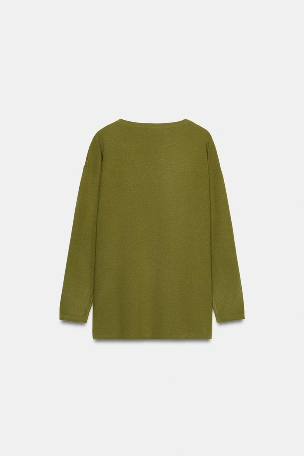 ZARA ДЛИННЫЙ ВЯЗАНЫЙ СВИТЕР, ЦВЕТ МХА