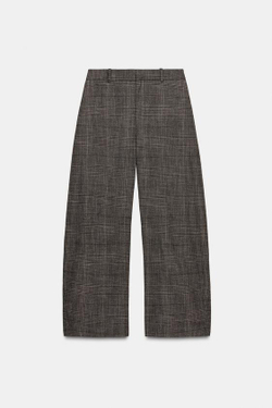 ZARA БРЮКИ BALLOON В КЛЕТКУ С ШЕРСТЬЮ ZW COLLECTION, КОРИЧНЕВЫЙ МЕЛАНЖ