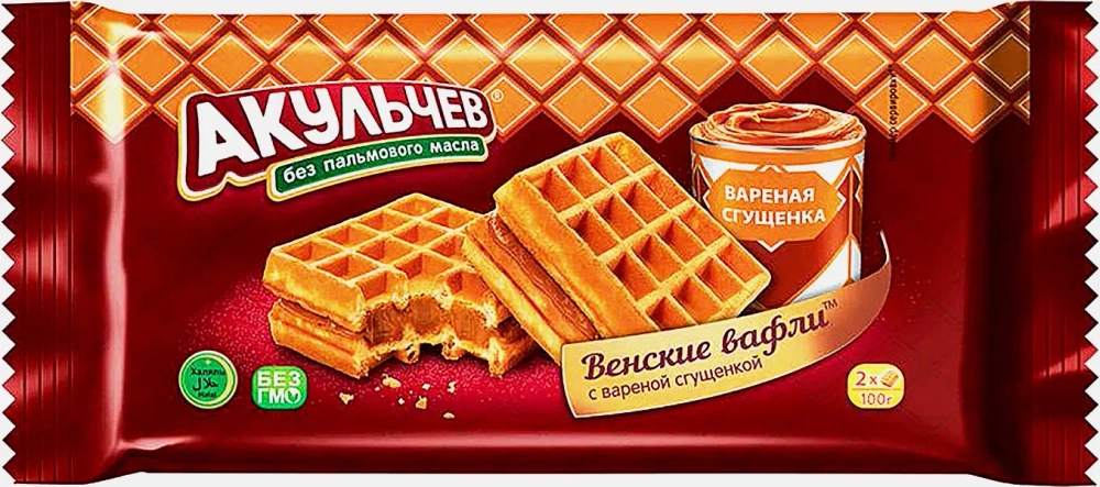 Вафли Акульчев Венские со вкусом вареной сгущенки 100г