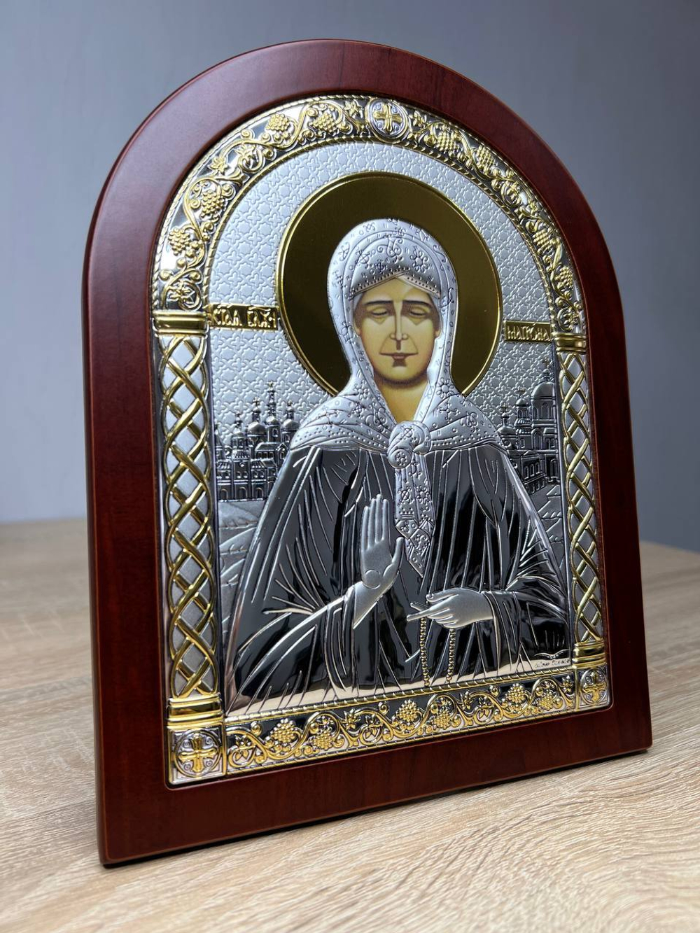 Матрона, икона арочная, красное дерево 175х225