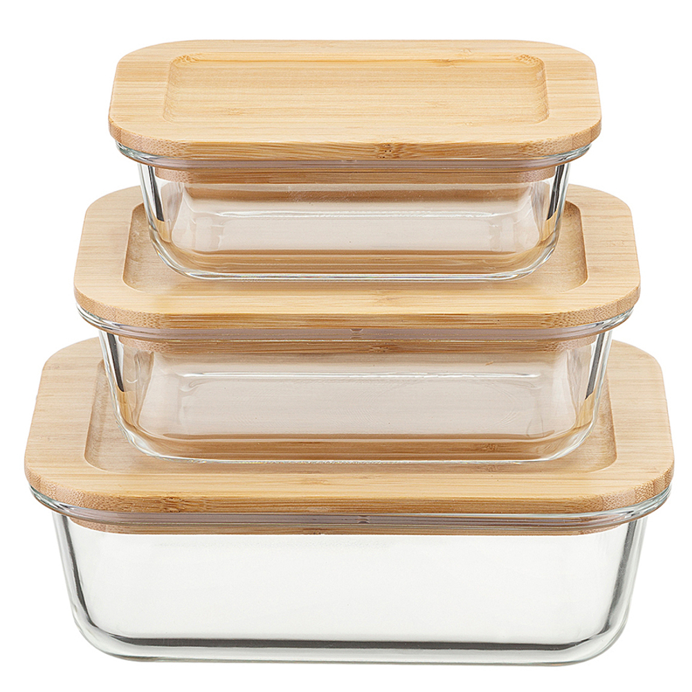 Набор прямоугольных контейнеров 3шт Smart Solutions с бамбуковыми крышками