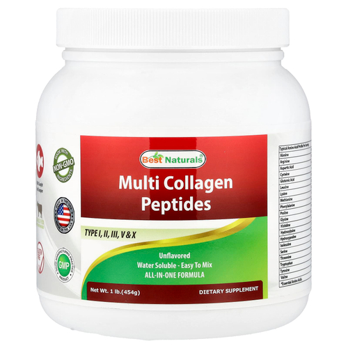 Best Naturals, Мультиколлагеновые пептиды, без добавок, 454 г (1 фунт)