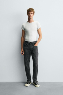 ZARA УКОРОЧЕННЫЕ ДЖИНСЫ SLIM FIT, УГОЛЬНЫЙ