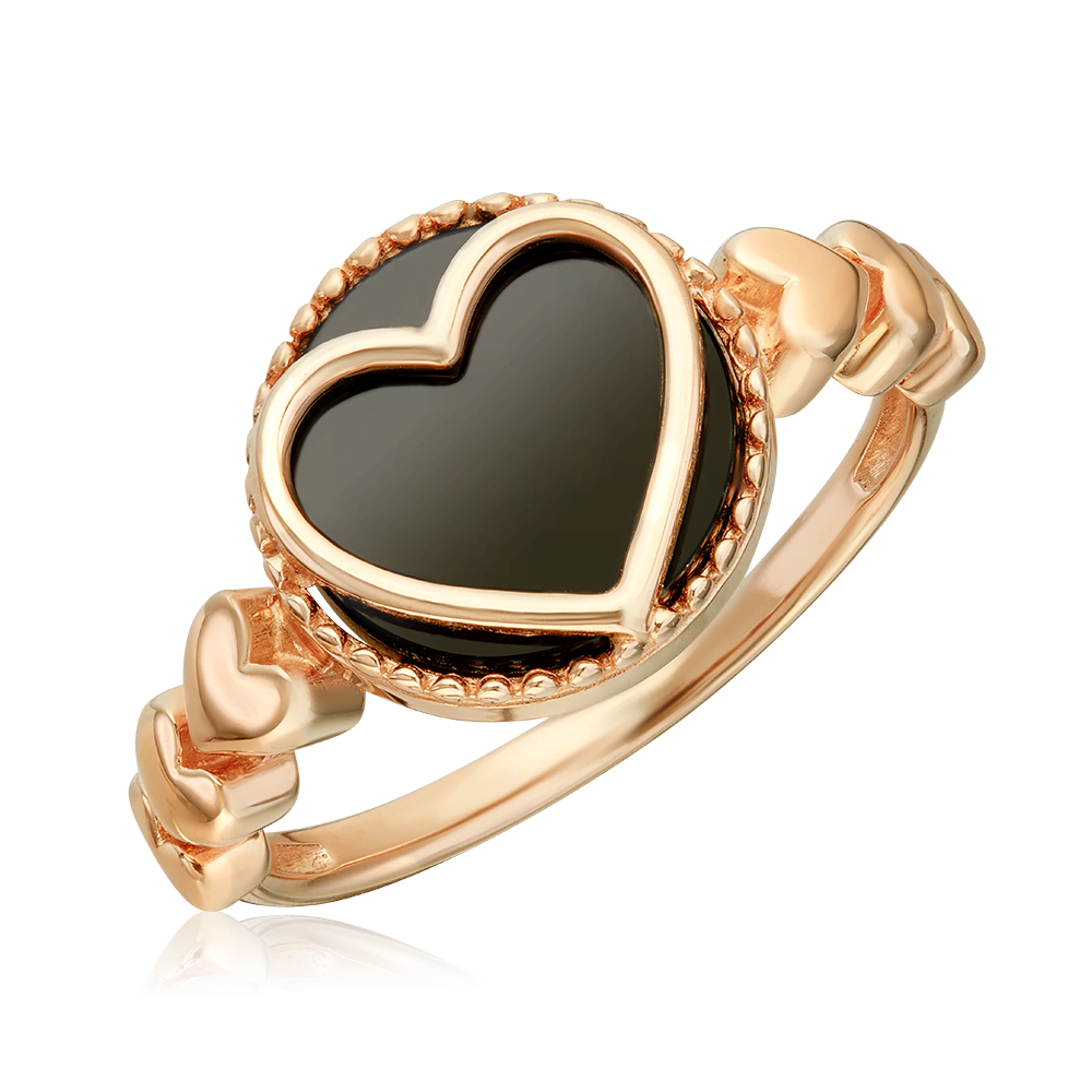 Кольцо «Сердечная тайна» из красного золота с ониксом