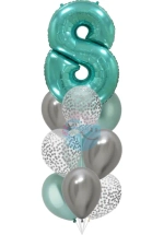 Фонтан c зеленой цифрой «8» из 10 воздушных шаров с гелием