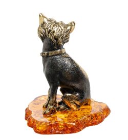 Народные промыслы AM-1830 Фигурка «Собака-Китайская хохлатая» (латунь, янтарь)