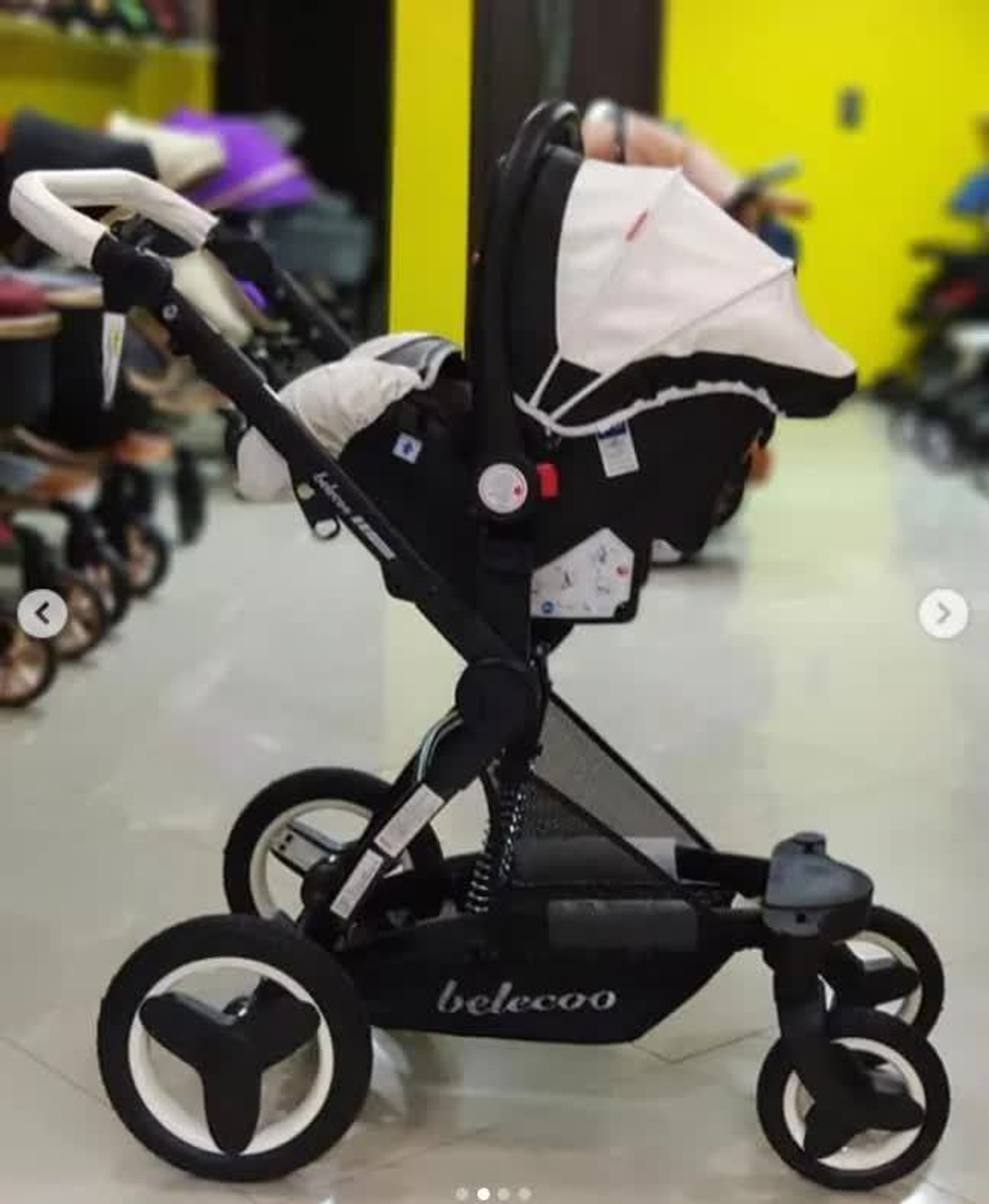 ДЕТСКАЯ КОЛЯСКА 3 В 1 BELECOO X6 ЧЁРНО-БЕЛАЯ ЭКОКОЖА