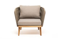 "Мальорка" кресло плетеное из роупа, основание дуб, роуп серо-коричневый 23мм, ткань бежевая 15052