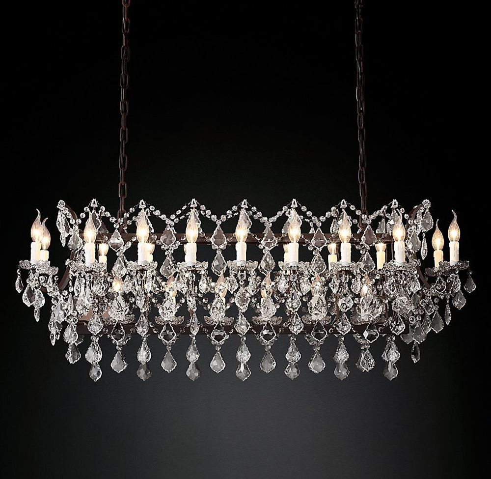 Подвесной дизайнерский светильник  19th C. Rococo Iron &amp; Clear Crystal Rectangular Chandelier 51&quot; by Restoration Hardware