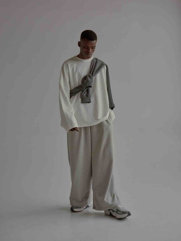 Брюки Baggy Trousers Logo Melange серые - фото 2
