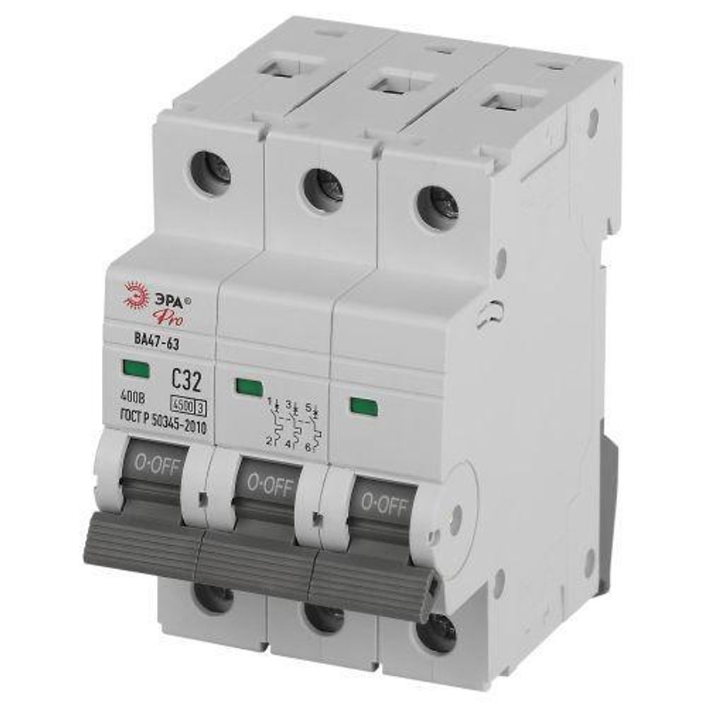 Выключатель автоматический 3п C 32А 4.5кА ВА47-63 PRO ЭРА Б0059440 Выключатель автоматический 3п C 32А 4.5кА ВА47-63 PRO ЭРА Б0059440