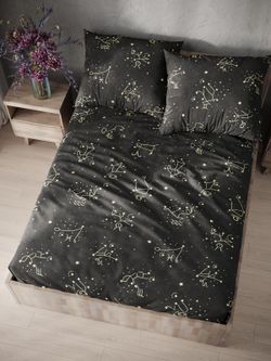 Постельное белье Simple House "Созвездие" 2-спальный   наволочки 50х70 2шт Простынь на резинке 160х200 см  Пододеяльник 175х215 см