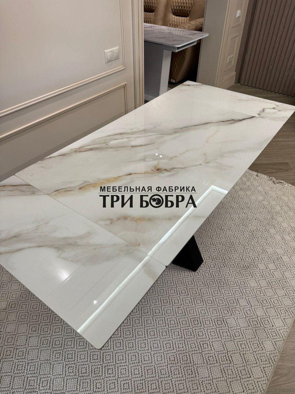 Кухонный раздвижной стол "Спайдер" из КЕРАМОГРАНИТА, итальянский мрамор