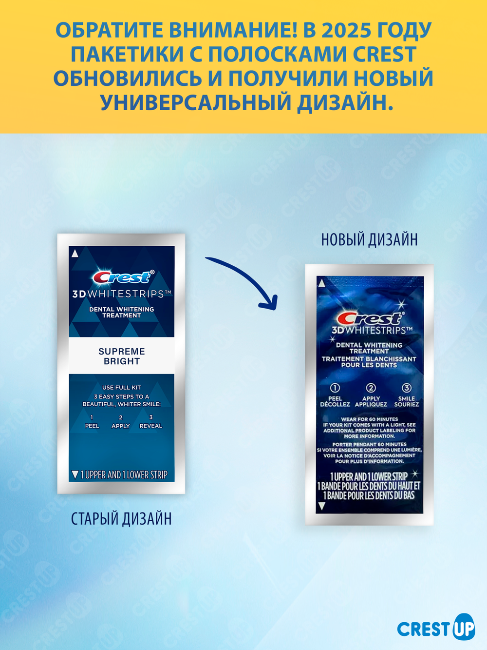 Отбеливающие полоски для зубов Crest 3D Whitestrips Supreme Bright 7 пакетиков 1/3 курса