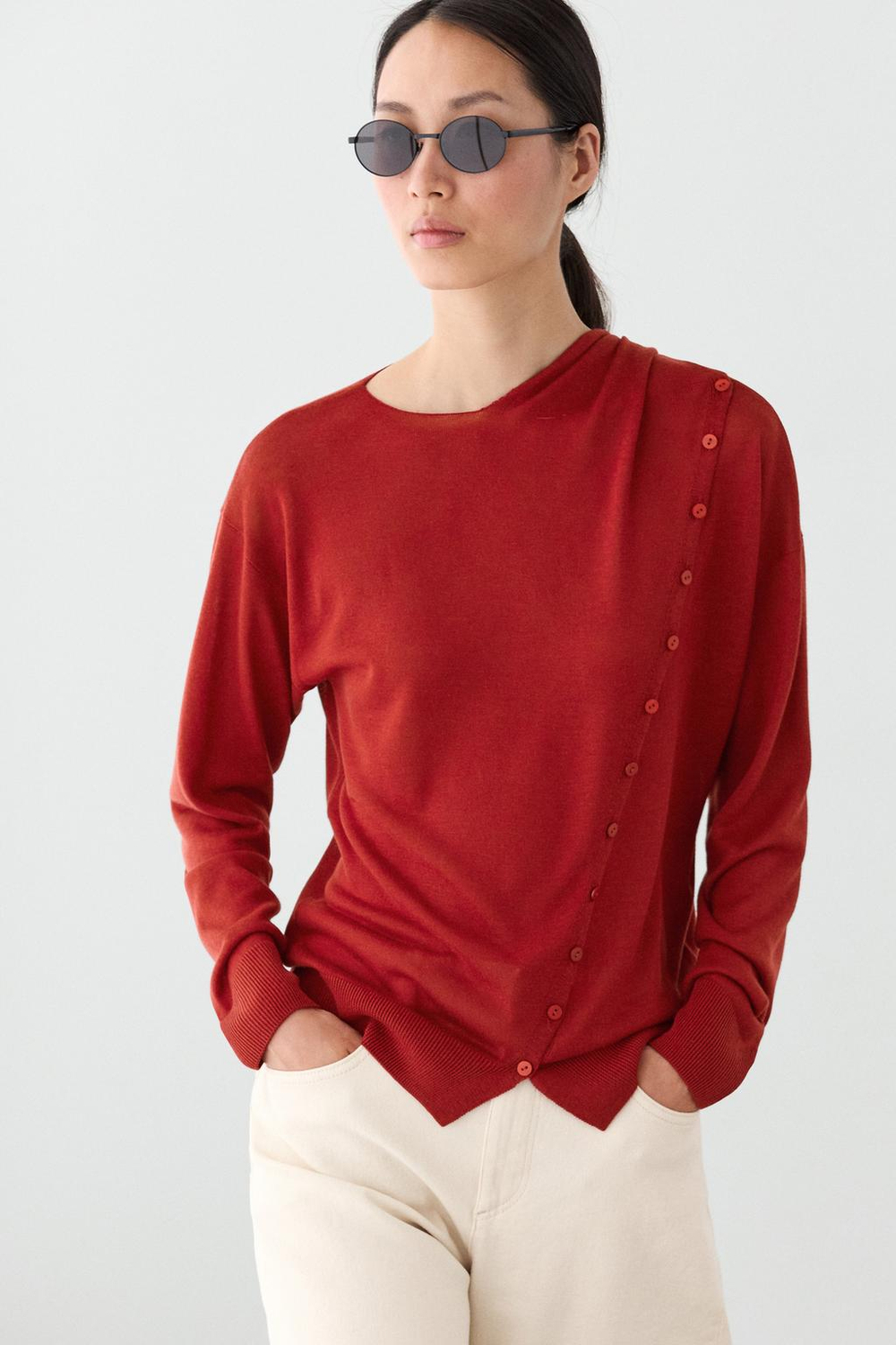 Massimo Dutti Кардиган с воротником-шалью и застежкой на пуговицы, красный