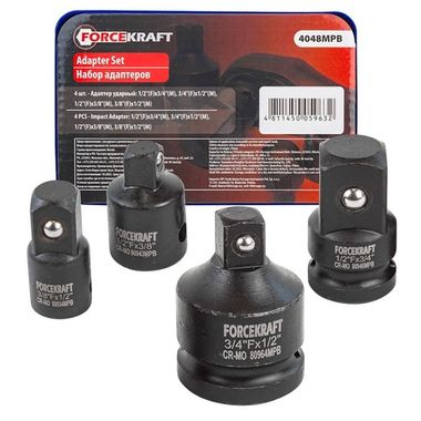 Набор адаптеров ударных 4пр(3/8''(F)x1/2''(M),1/2''(F)x3/8''(M),1/2''(F)x3/4''(M),3/4''(F)x1/2''(M)),в ложементе FORCEKRAFT FK-4048MPB