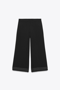 ZARA БРЮКИ-КЮЛОТЫ С ПЛИССИРОВАННЫМ НИЗОМ, ЧЕРНЫЙ