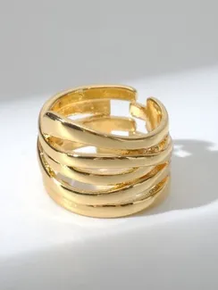 Кольцо "Звенья" широкое, цвет золото, безразмерное