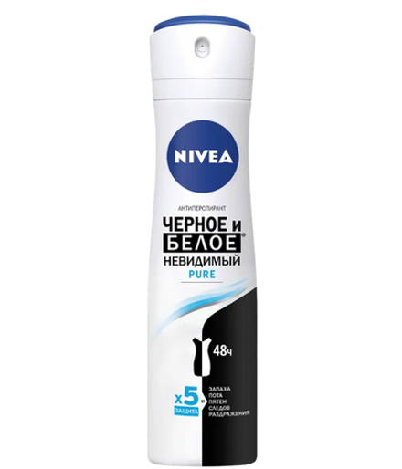 Nivea део спрей женский невидимая защита для черного и белого pure 150 мл. *6*12
