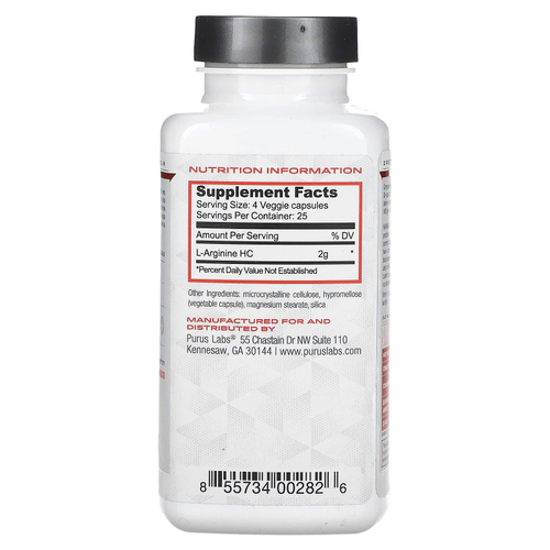 Purus Labs, Foundation Series, L-аргинин, 100 растительных капсул