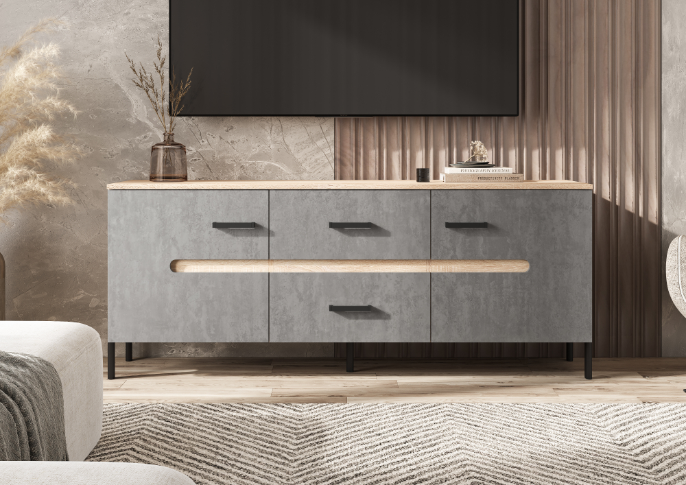 Тумба для ТВ Ким (металл), Бетон темный, Сонома