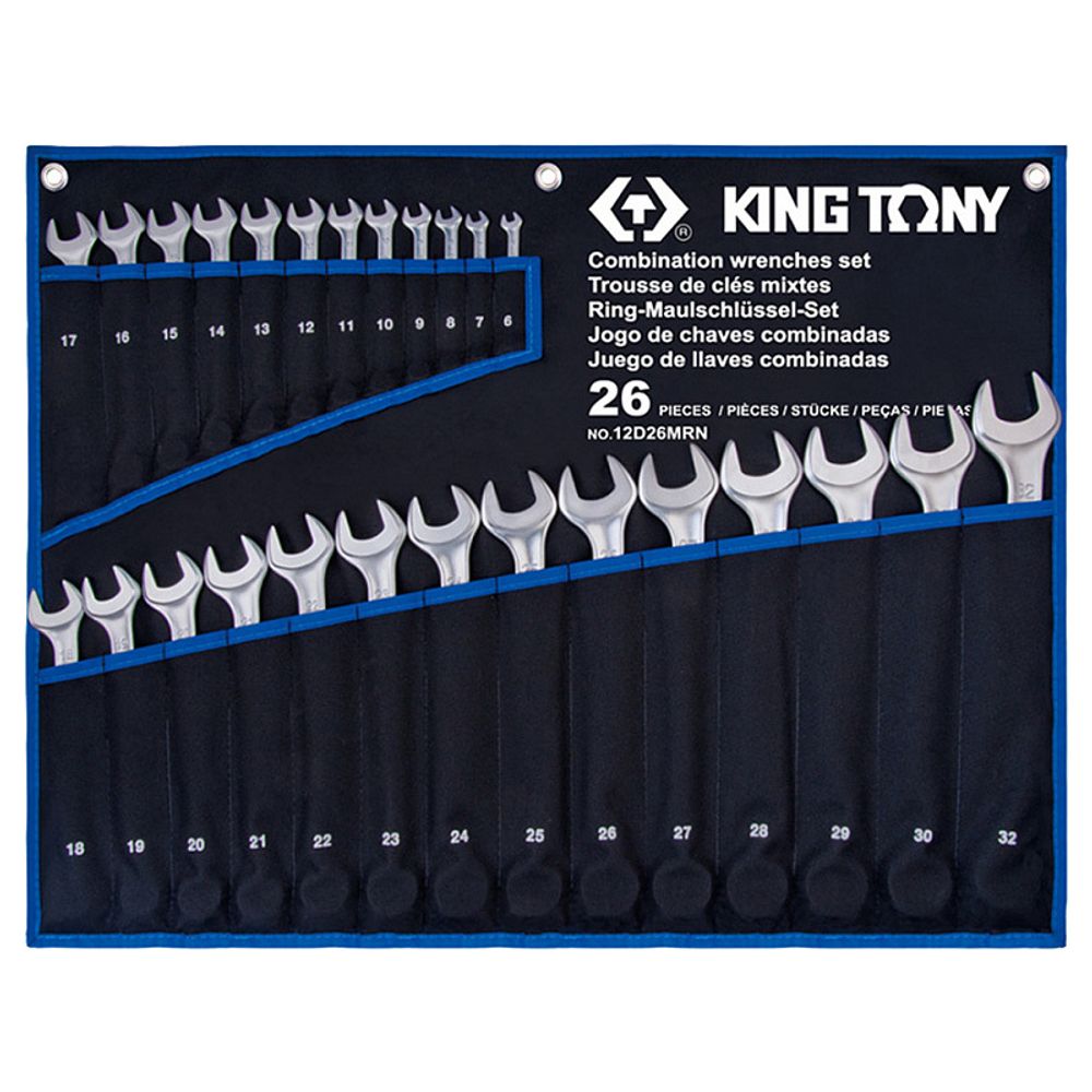 KING TONY (12D26MRN) Набор комбинированных ключей, 6-32 мм, чехол из теторона, 26 предметов