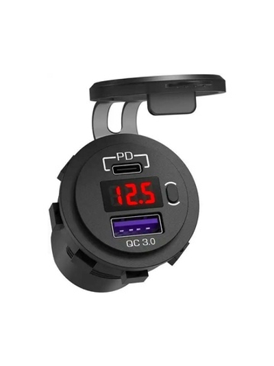 Розетка USB QC 3.0, PD с вольтметром и выключателем