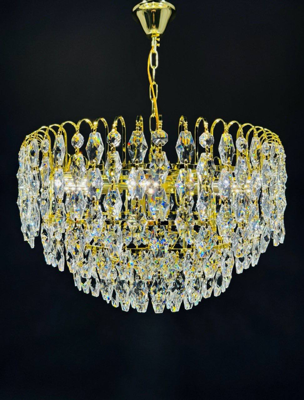 Люстра подвесная Lanbos QS.99886-600 J, 9 ламп E14, мощность 360Вт, золотая