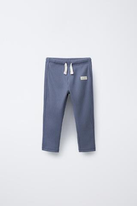 ZARA ОДНОТОННЫЕ ЛЕГИНСЫ В РУБЧИК С НАШИВКОЙ, СИНЕВАТЫЙ