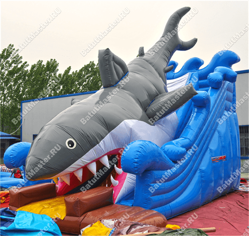 Детский надувной батут-горка "Акула"