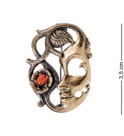 AM-4005 Брошь «Маска Веточка» (латунь, янтарь)