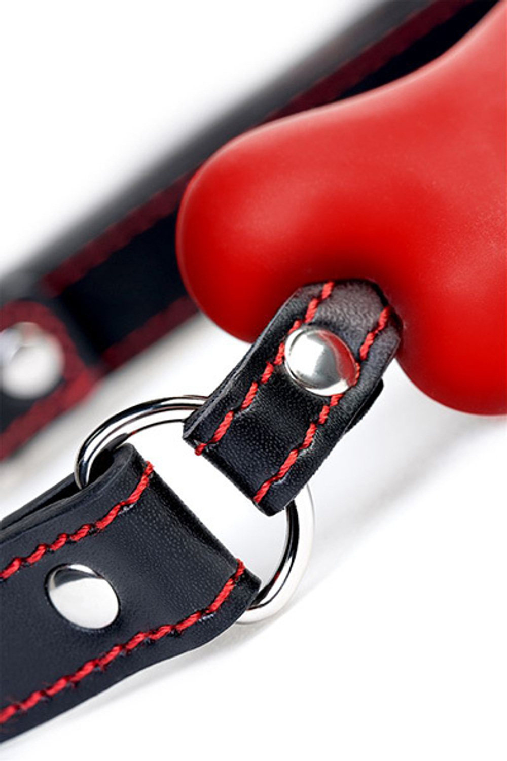 Красно-черный кляп-трензель 12см в виде косточки ToyFa Theatre 708025